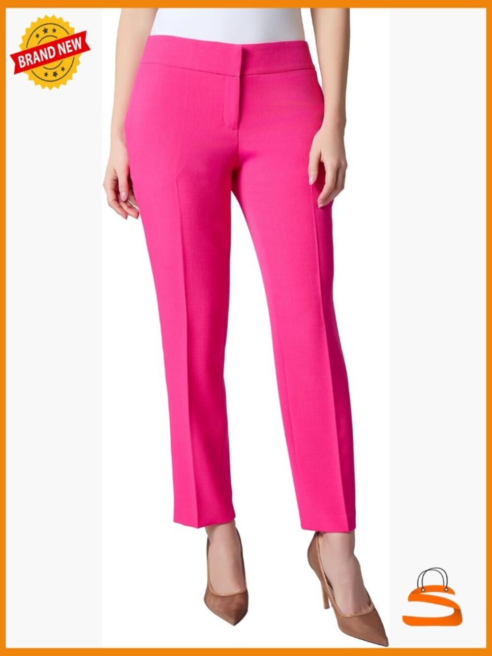 Flat Front Slim Pant - Stretch Crepe Trousers Office Wear